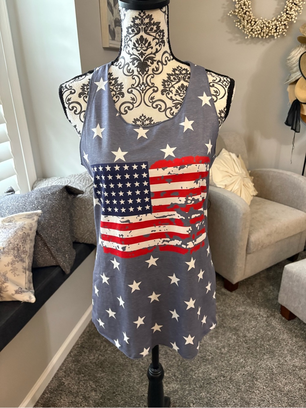 Women's Blue Star & Flag Tank Top NWT
